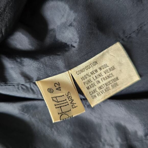 Vintage St. Sophia Paris Double Breasted Wool Blazer Houndstooth Navy EU42 USM - Picture 7 of 10